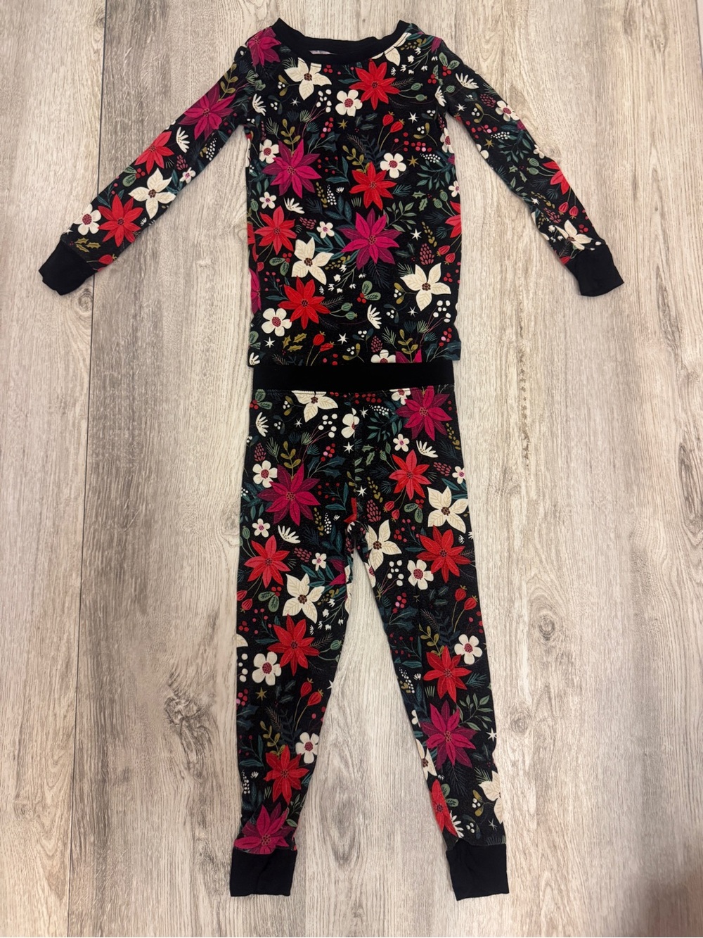 Girls Holiday Poinsettia Floral Pajama Set by Little Sleepies